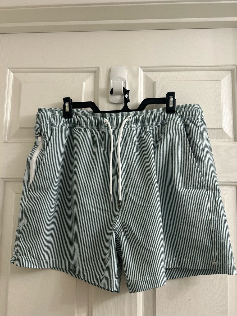 Goodfellow & Co Green and White Striped Swim Trunks